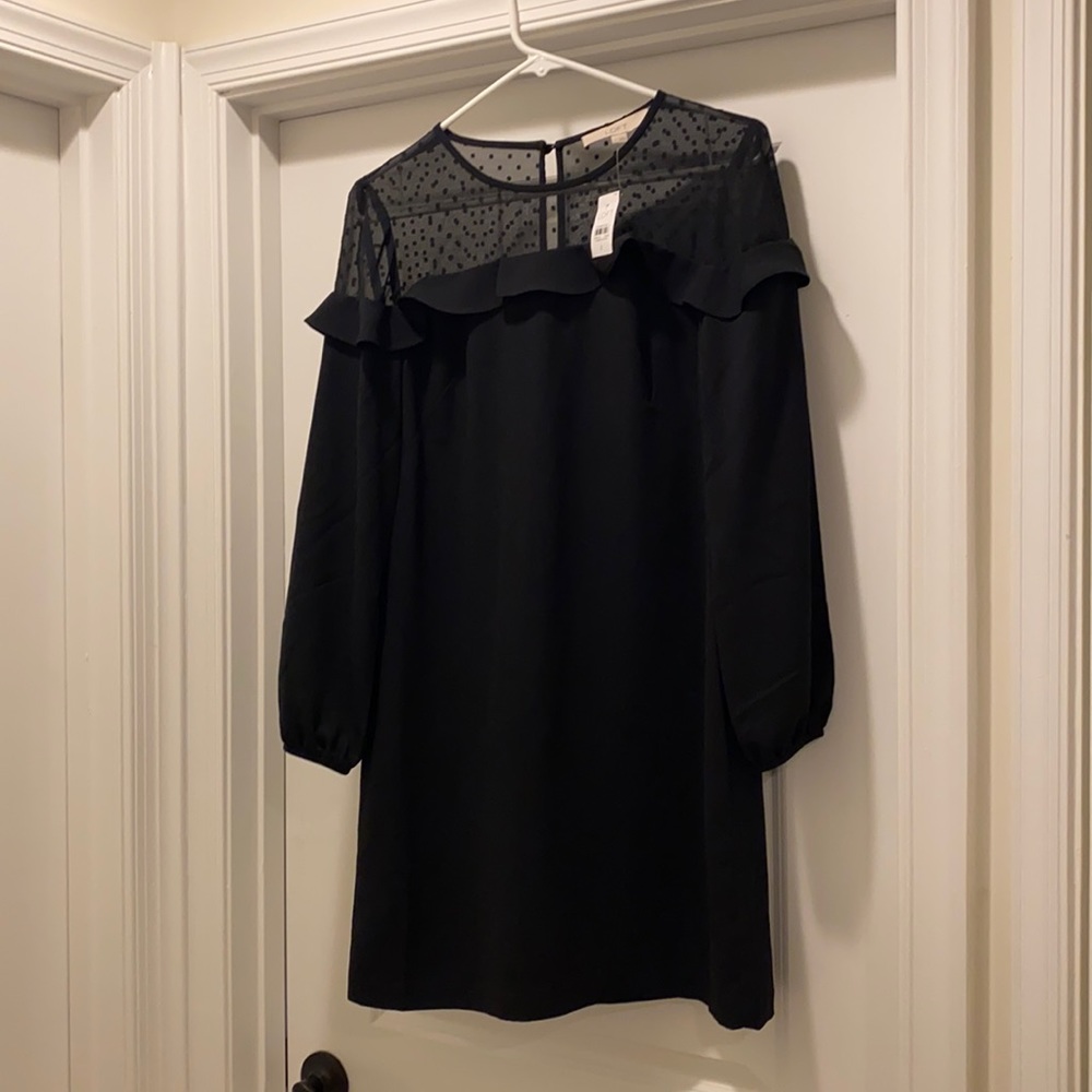 NWT Loft Black Ruffle & Polka Dot Dress